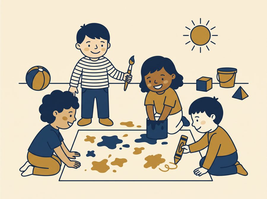 Niños de Prebásica jugando y pintando